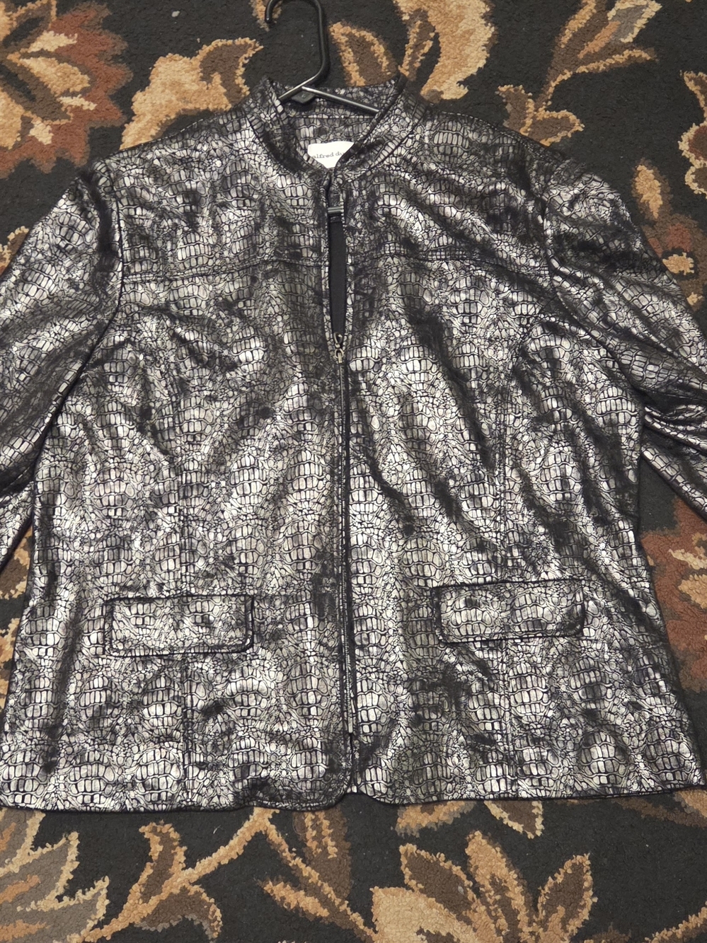 Alfred Dunner Metallic Black Croc-Texture Jacket